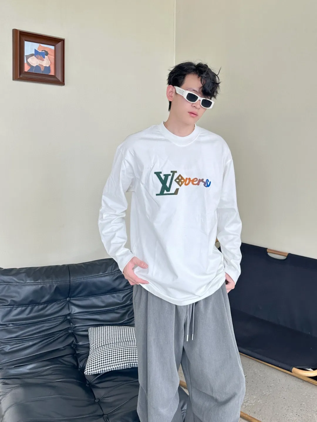 Louis Vuitton/Louis Vuitton 25Fw color gradient logo toothbrush sleeve long-sleeved T-shirt